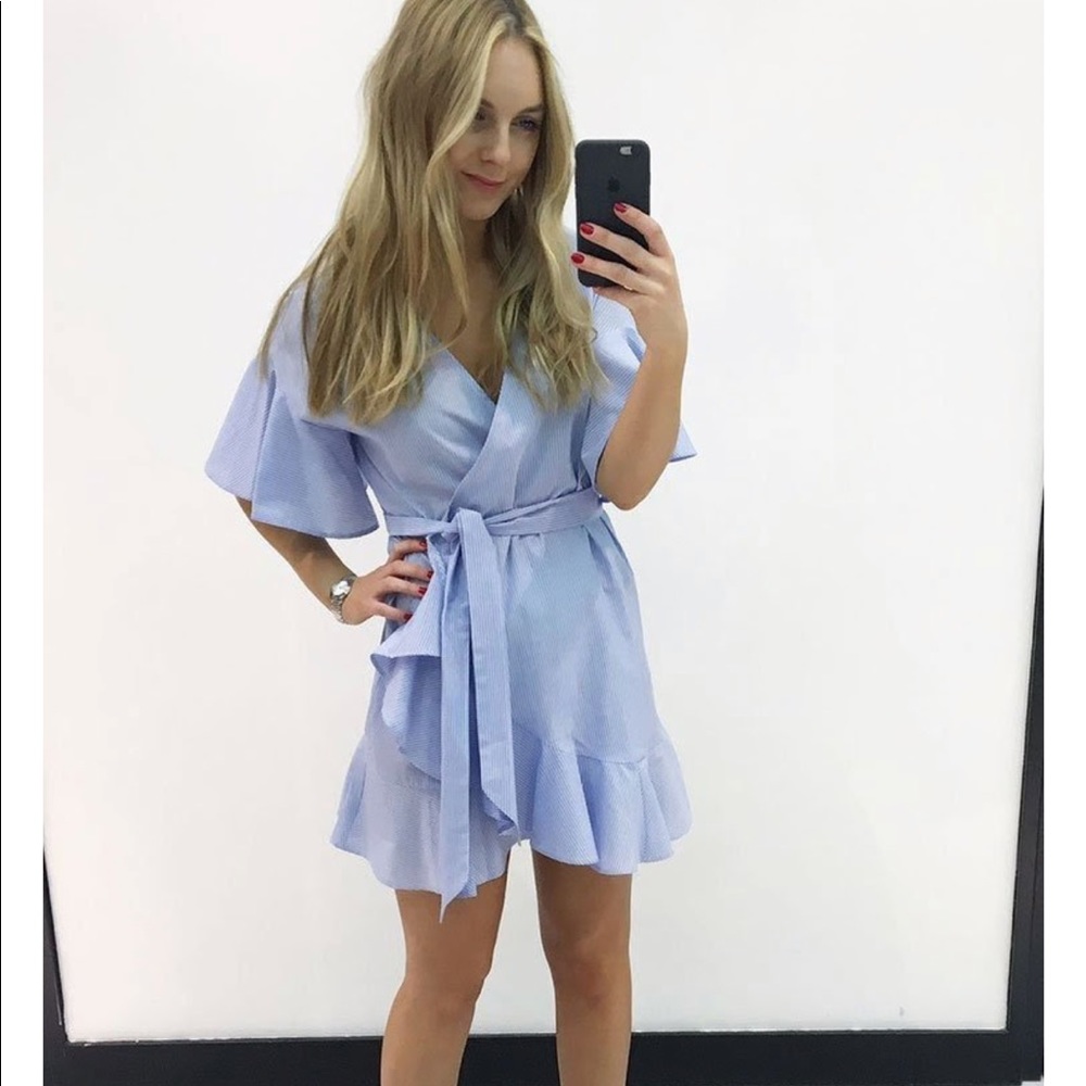 Topshop Striped Ruffle Wrap Dress